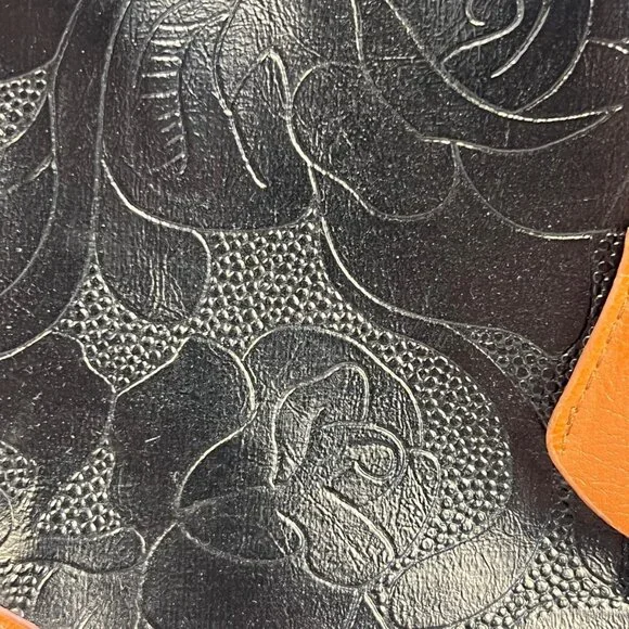 Gigi Hill Women's Black Brown Leather Tote Bag Floral Lining Shoulder Purse - Picture 6 of 9